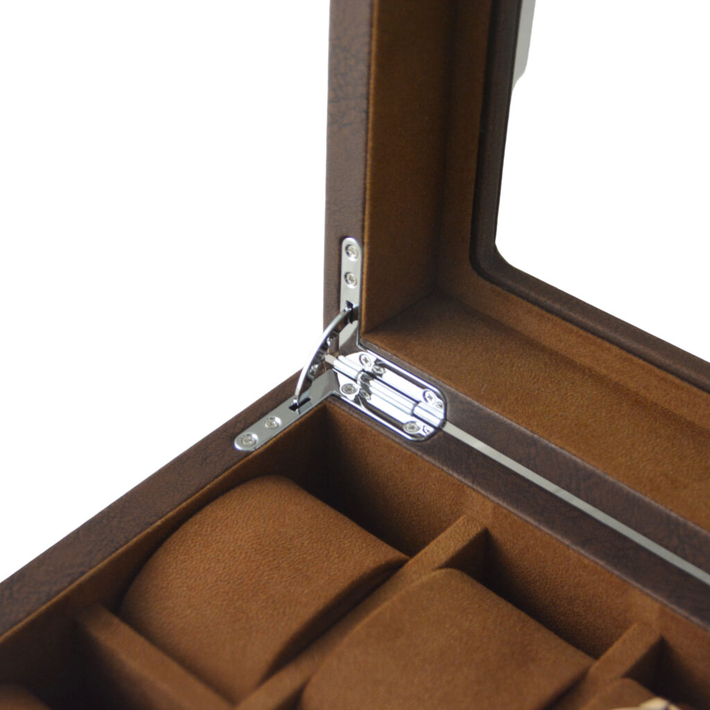 Watch display box glass lid and front lock detail