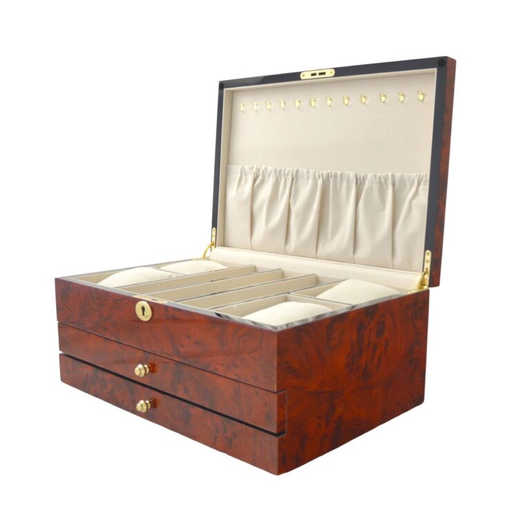 High-Gloss Camphor Jewelry Box with 2 Drawers