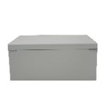 White jewelry storage case back view with hinged lid design