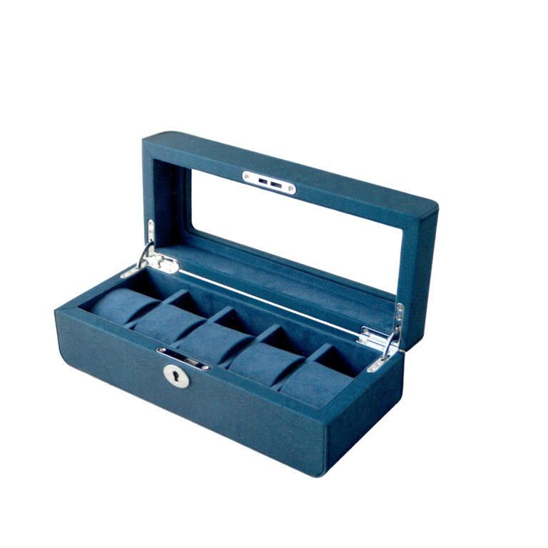 Blue PU Leather Watch Box for 5 Watches