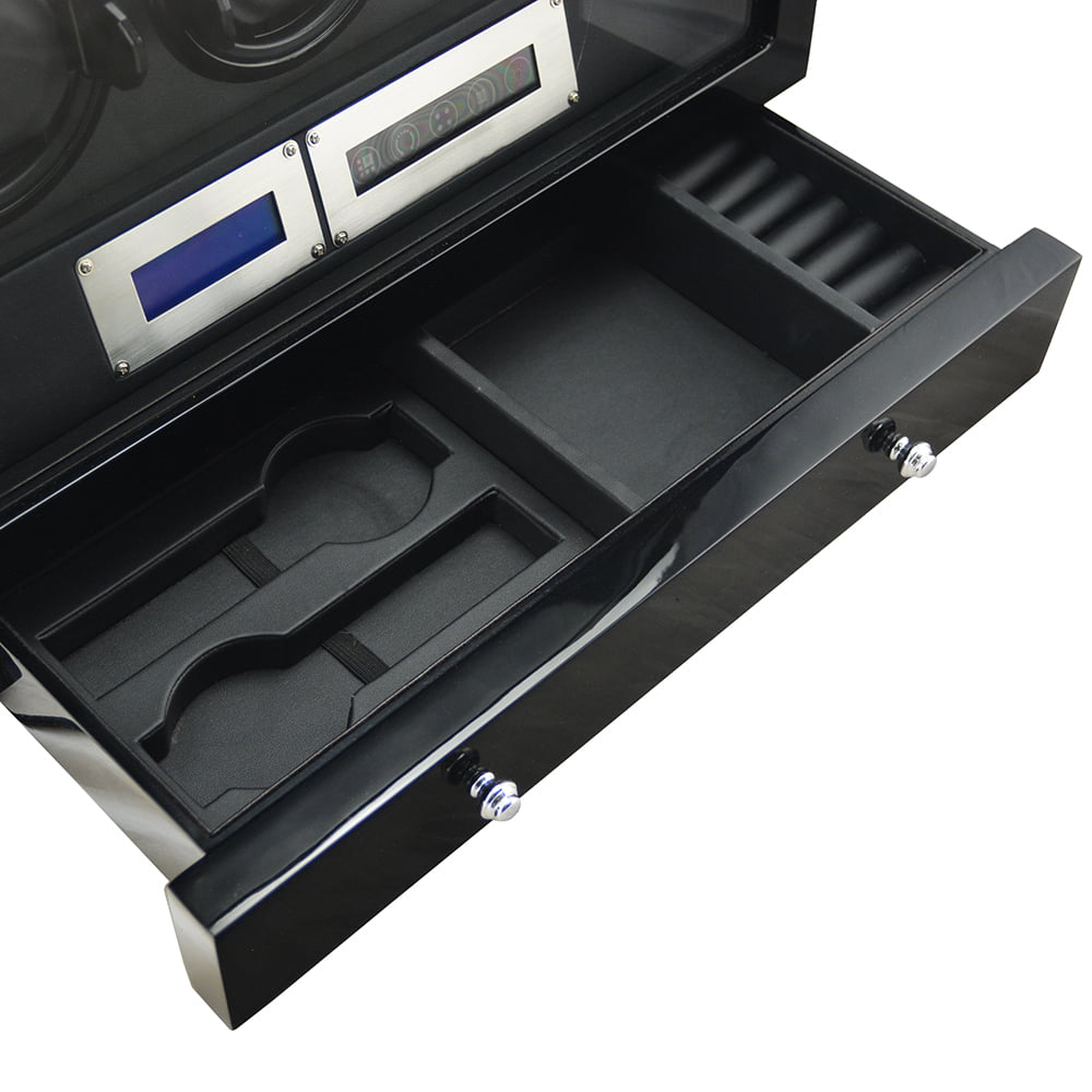 watch winder interior with LED lighting and multiple winding slots