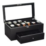 Black Wood Veneered Double-Layer 22 Slots Watch Case