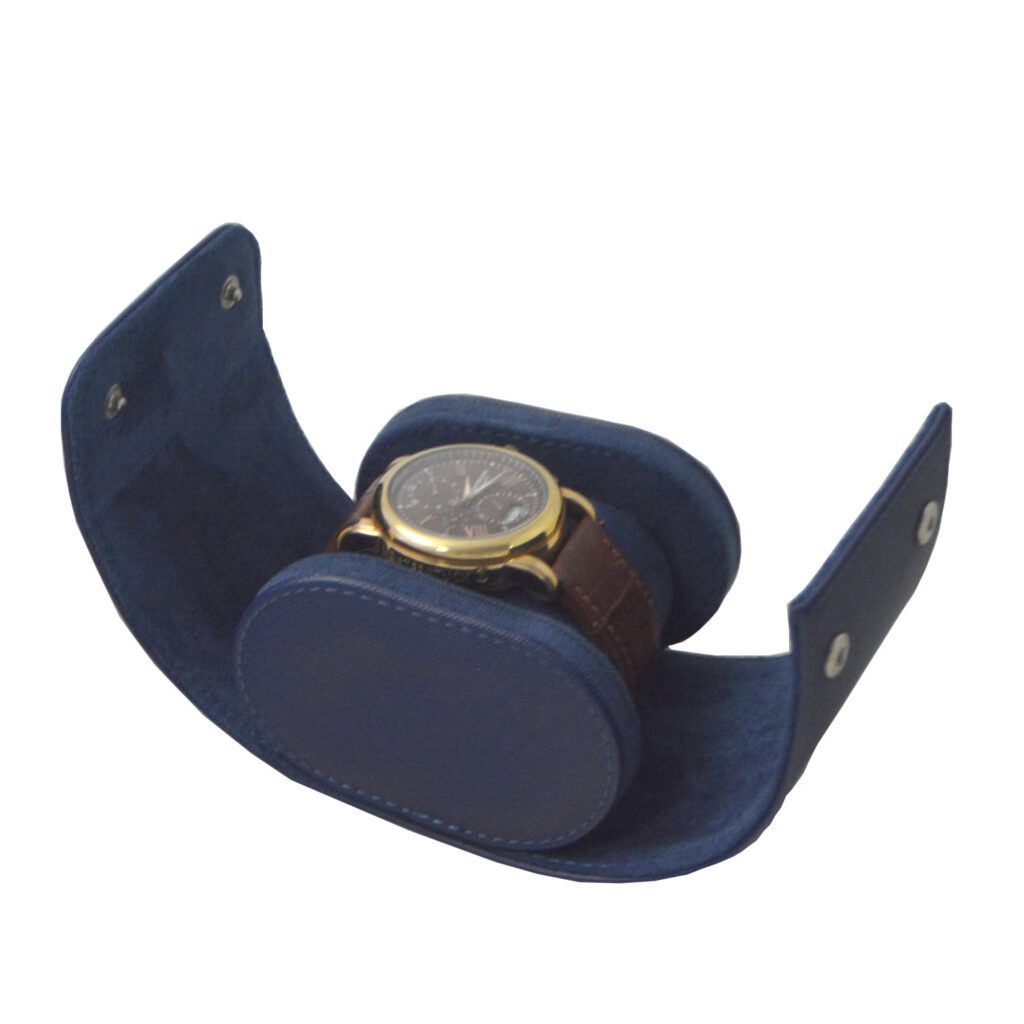 Crossed Grain Blue PU Leather 1 Watch Roll