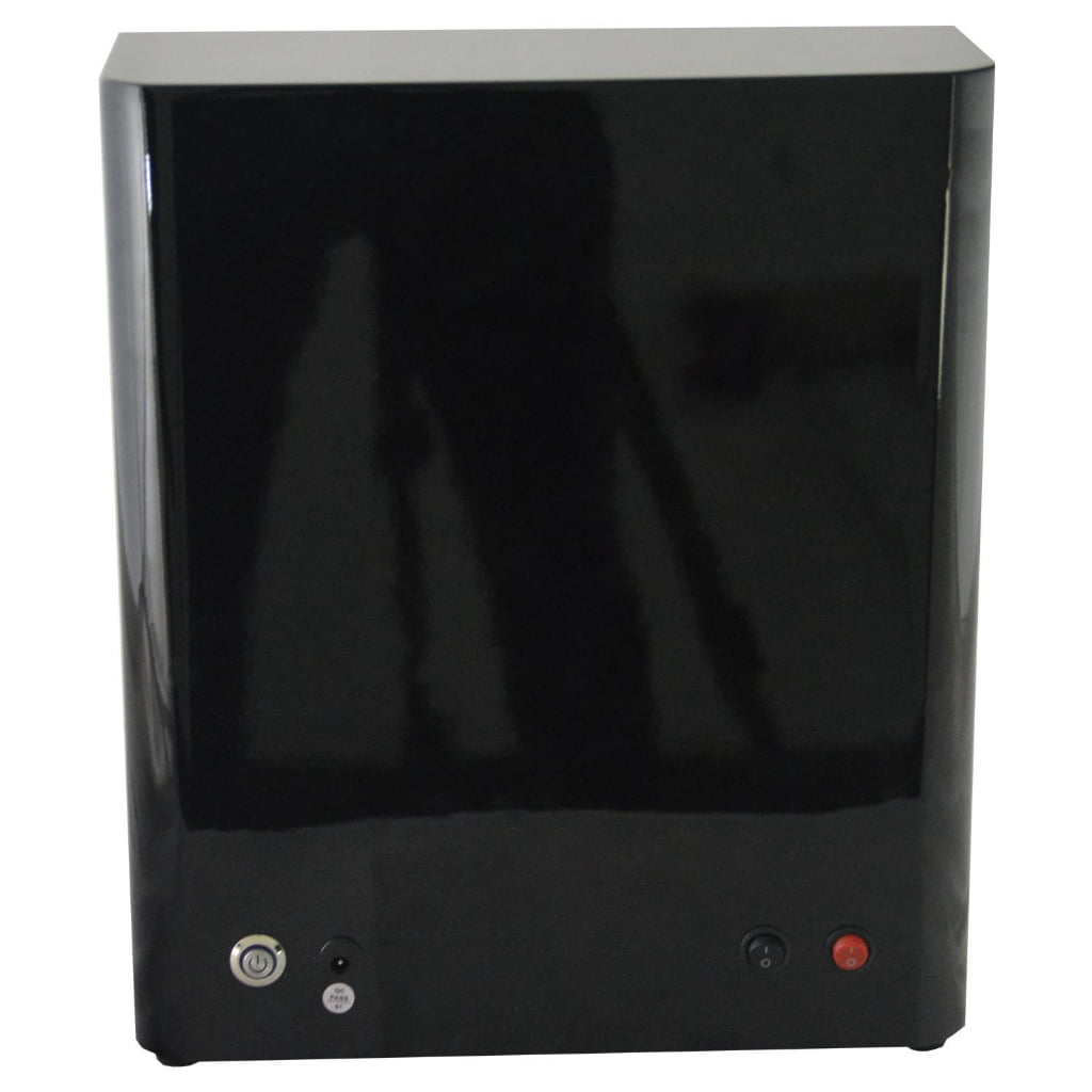 Front view of black 3 watch winder with three watches, LED-lit white interior and touchscreen control
