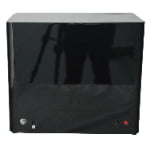 Rear view of black high-gloss lacquered MDF 6 watch winder with power controls