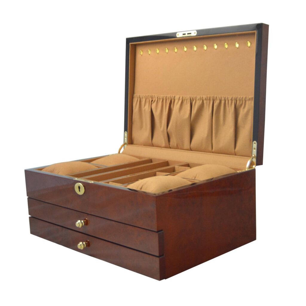 High Glossy Camphor Grain Jewelry Organizer Box with Drawers