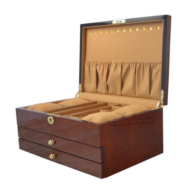 High Glossy Camphor Grain Jewelry Organizer Box with Drawers