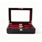 High Glossy Ebony Grain Spliced Carbon Fiber 10 Watch Case with Burgundy Velvet Interior