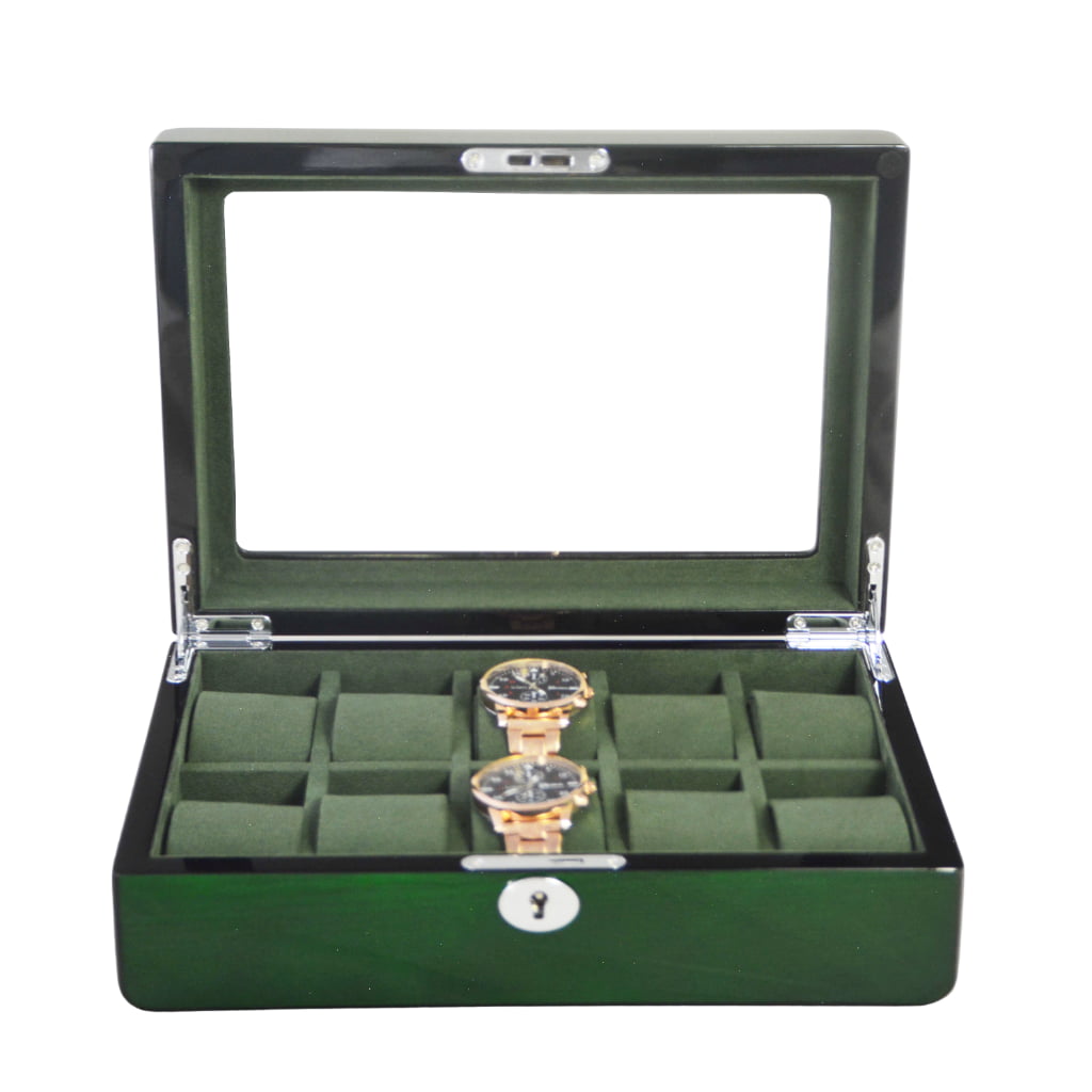 High Glossy Green Oak Grain Spliced Carbon Fiber 10 Watch Storage Case
