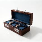 High Glossy Macassar Ebony Grain 5 Watch Case with Blue Velvet Interior and Combination Lock