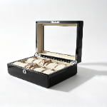 High Glossy Ebony Grain Spliced Carbon Fiber 10 Watch Case with Tempered Glass Display