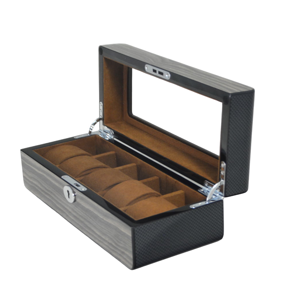 High Glossy Dark Oak Grain Spliced Carbon Fiber 5 Watch Case