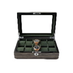 High Glossy Dark Oak Grain Spliced Carbon Fiber 10 Watch Case with Green Velvet Interior