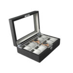 PU Leather Black 10 Watch Case with Grey Velvet Interior