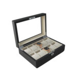 PU Leather Black 10 Watch Case with Grey Velvet Interior