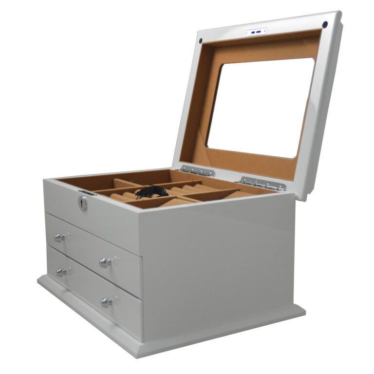 High Glossy White Jewelry Collection Box with Drawers and Mirror