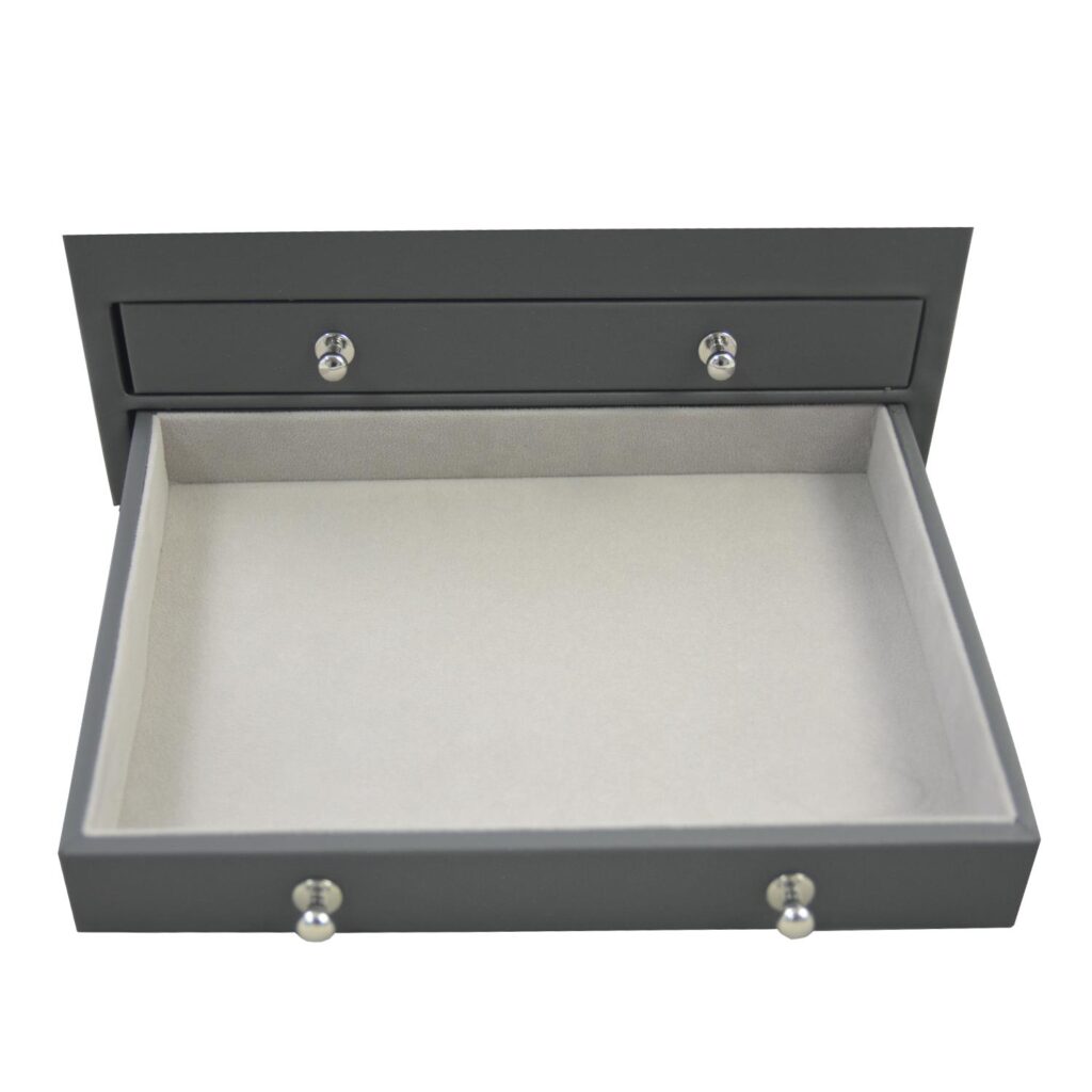 Jewelry case with removable tray and velvet-lined interior