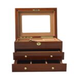 Teak jewelry case with two pull-out drawers for storage