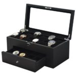 Black Wood Veneered Double-Layer 22 Slots Watch Case