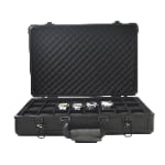 Open 24 slot watch suitcase with black velvet-lined compartments and watch pillows