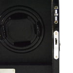 Triple watch winder interior close-up showing winding position and door lock hardware