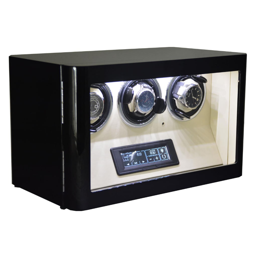 lack high-gloss 3 watch winder with illuminated white interior and touchscreen control panel