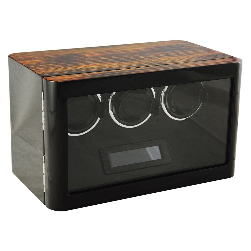 Zebra stripe 3 watch winder with closed tempered glass display window and touchscreen panel