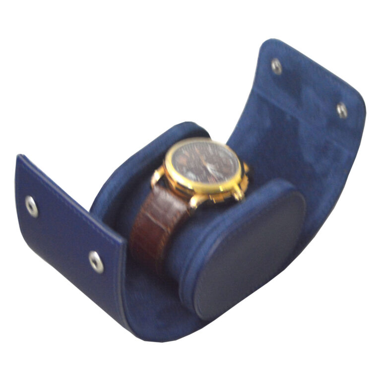 Crossed Grain Blue PU Leather 1 Watch Roll