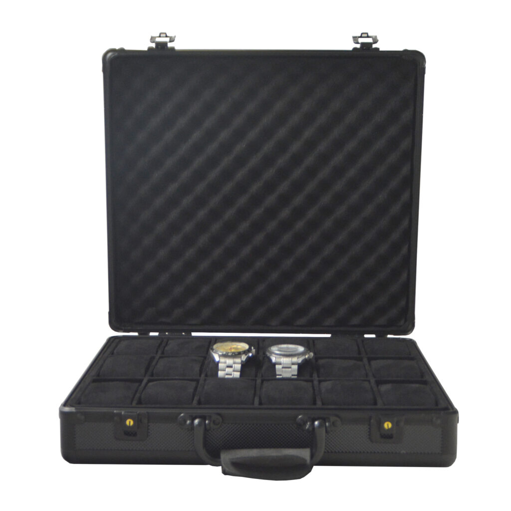 Aluminum Alloy Frame 18 Watch Suitcase with Velvet Interior