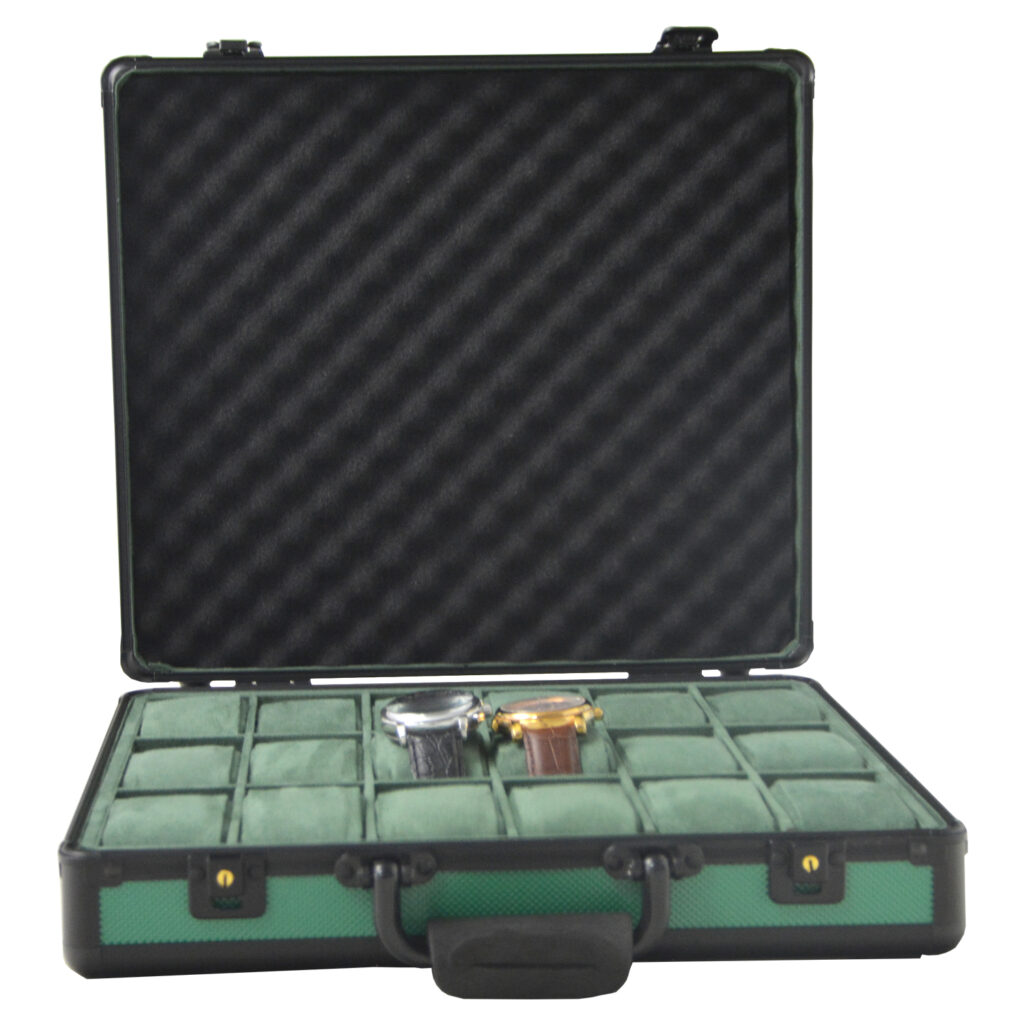 Green Aluminum Alloy Frame 18 Watch Suitcase