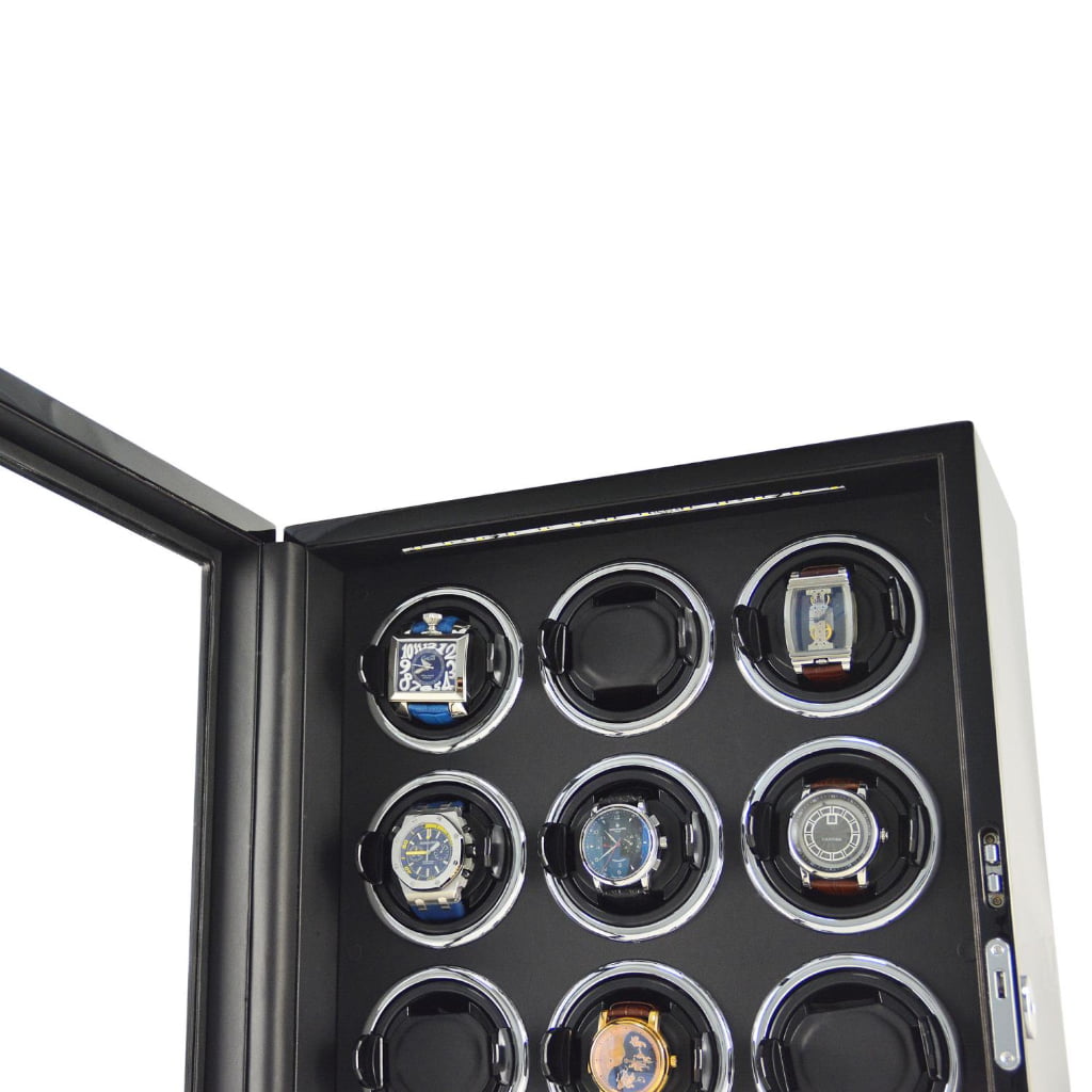 Zebra Wood Grain 12 Watch Winder with Touchscreen Control