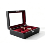 High Glossy Ebony Grain Spliced Carbon Fiber 10 Watch Case with Burgundy Velvet Interior
