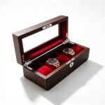 PU Leather Brown 5 Watch Case with Burgundy Velvet Interior