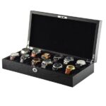 black wood watch box with black wood veneer exterior