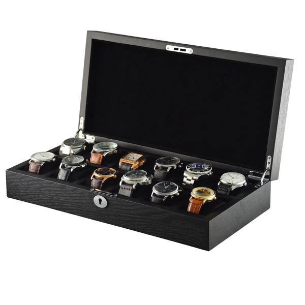 12 Watch Black Wood Veneer Watch Case with Velvet Interior
