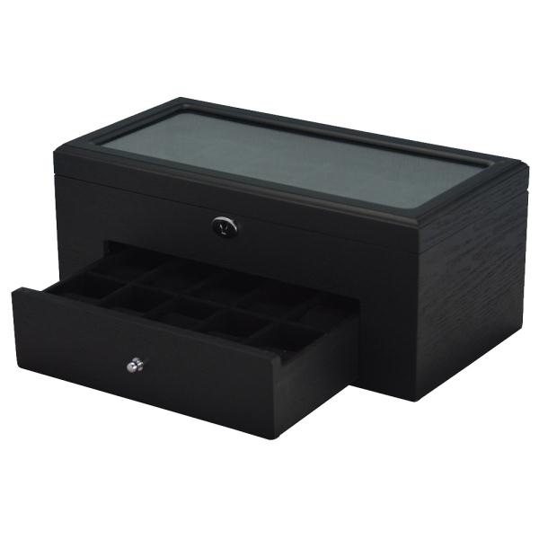 Black Wood Veneered Double-Layer 22 Slots Watch Case