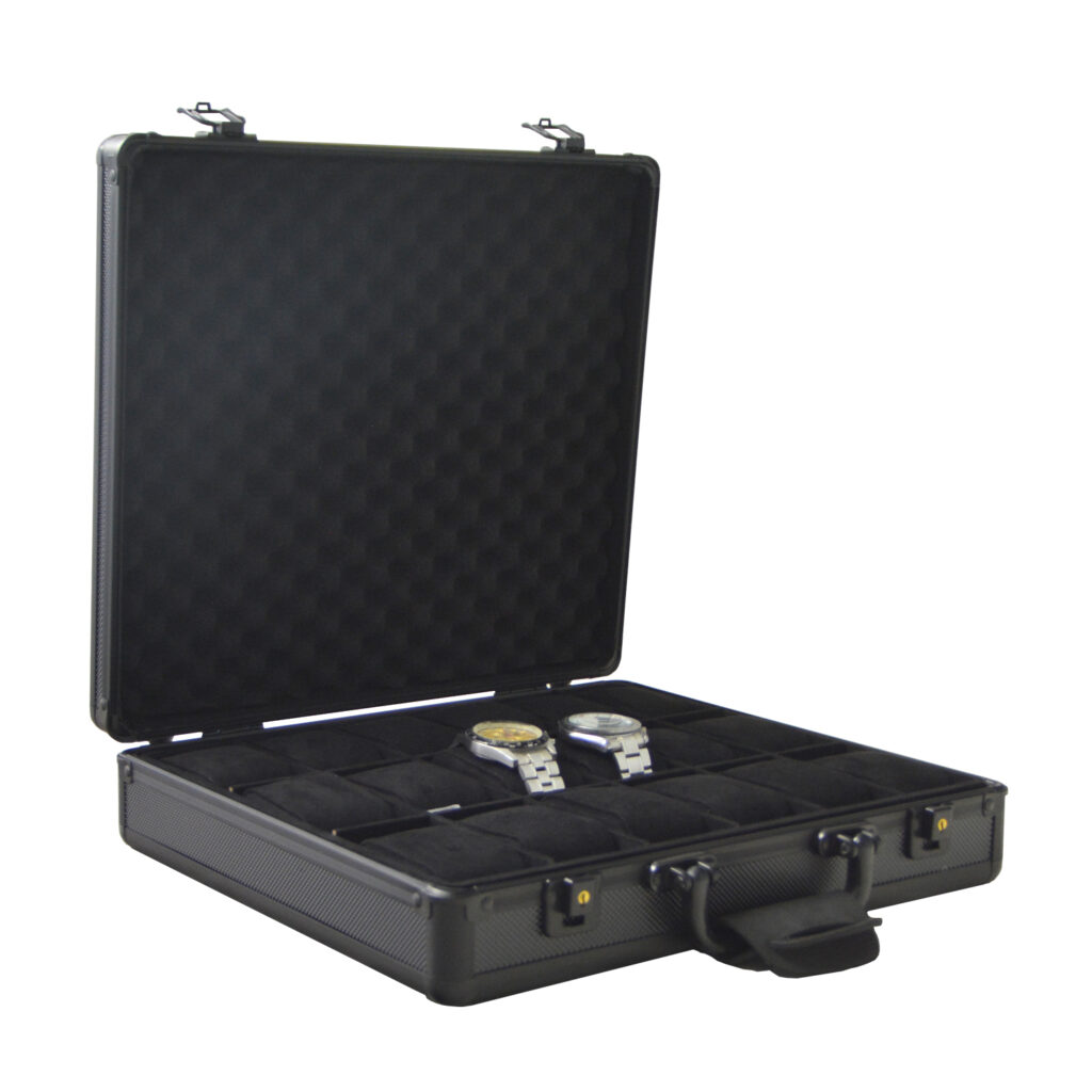 Aluminum Alloy Frame 18 Watch Suitcase with Velvet Interior