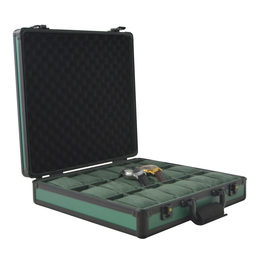 Green Aluminum Alloy Frame 18 Watch Suitcase