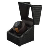 Single Black Woven Watch Winder with Japanese Mabuchi Motor