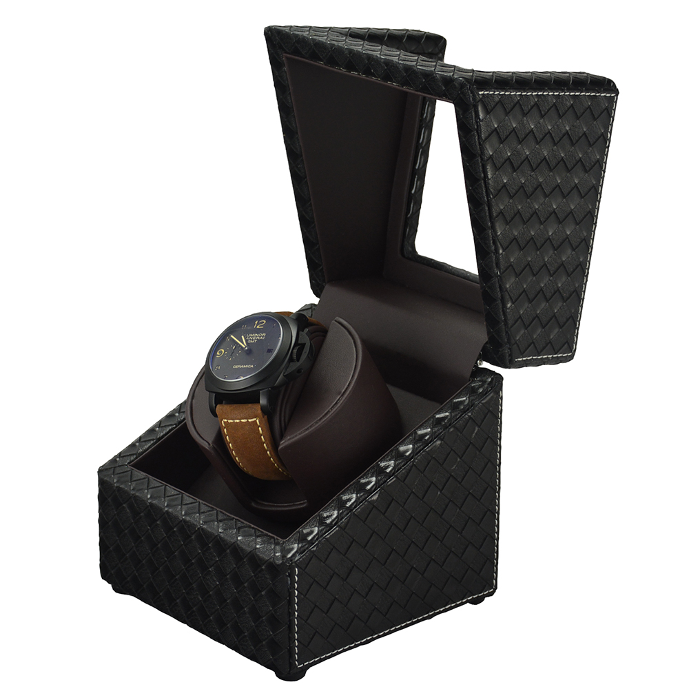 Single Black Woven Watch Winder with Japanese Mabuchi Motor