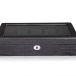 10 watch case with black wood veneer exterior and closed display lid