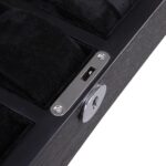 watch case standard hardware lock detail on black wood veneer exterior
