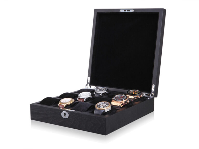 12 Watch Black Wood Veneer Watch Case with Black Velvet Interior