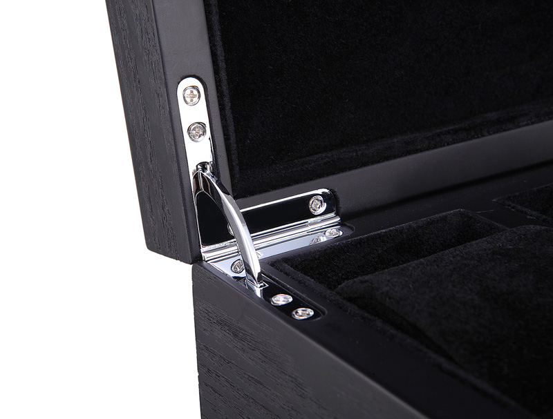 black wooden watch case with durable hinge