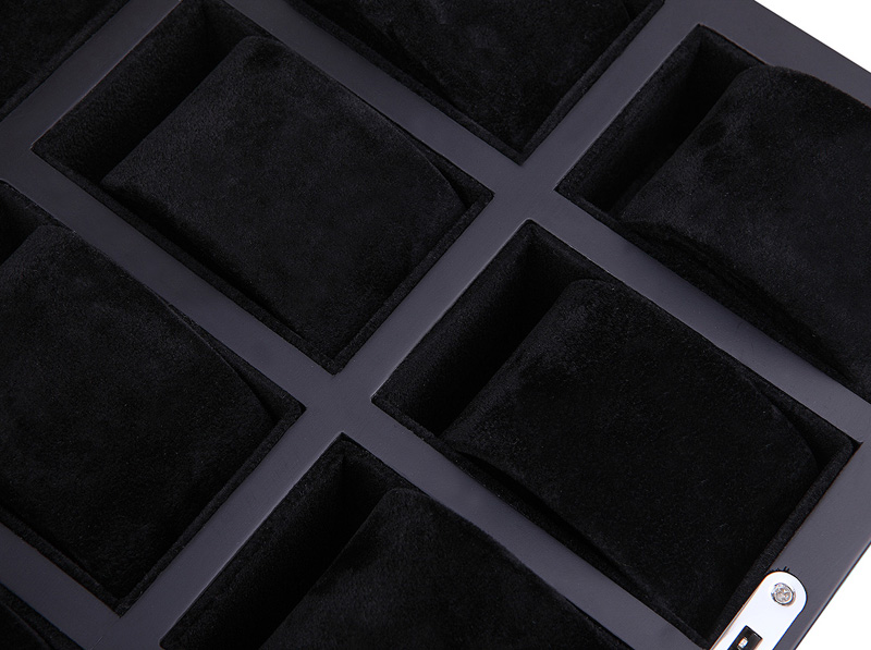 black wooden watch case with with velvet interior