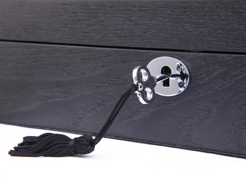 black wooden watch case with key lock
