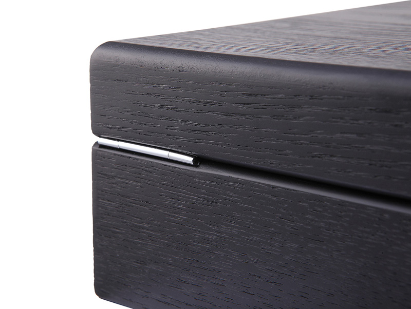 black wooden watch case with siliver hardware