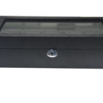 10 watch wood veneer case with black exterior and glass display lid closed