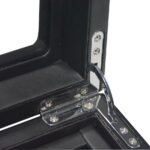 watch case hinge hardware detail with black wood veneer structure