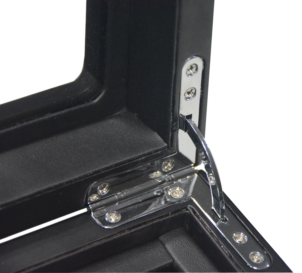 watch case hinge hardware detail with black wood veneer structure